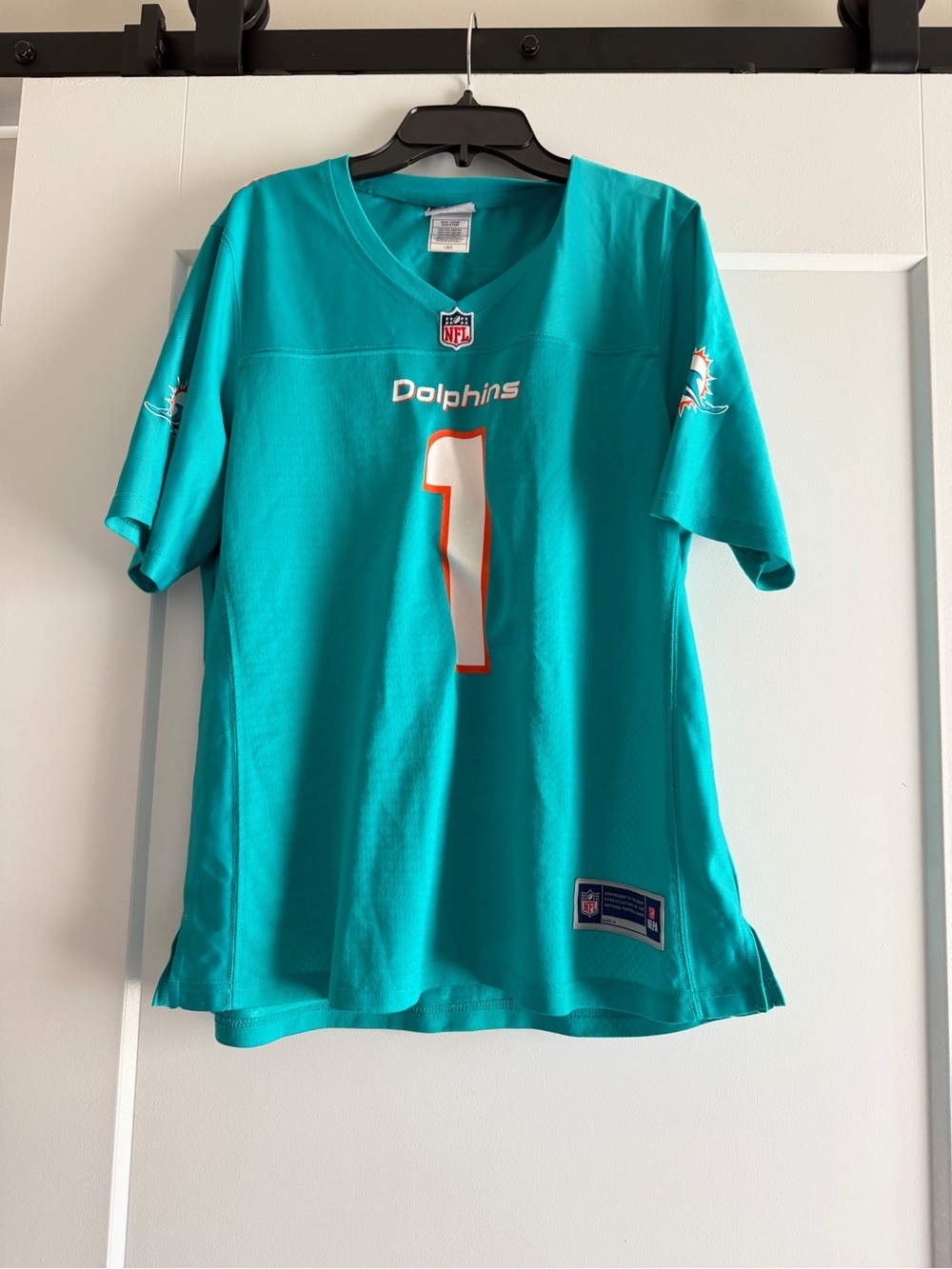 NFL Miami Dolphins Tua Tagovailoa Jersey Teal with Orange & White - Picture 2 of 4